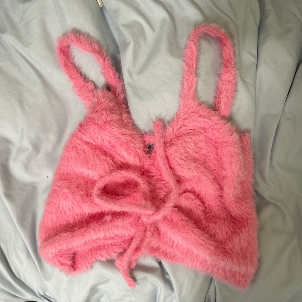Pink Fuzzy Faux Fur Crop Tank